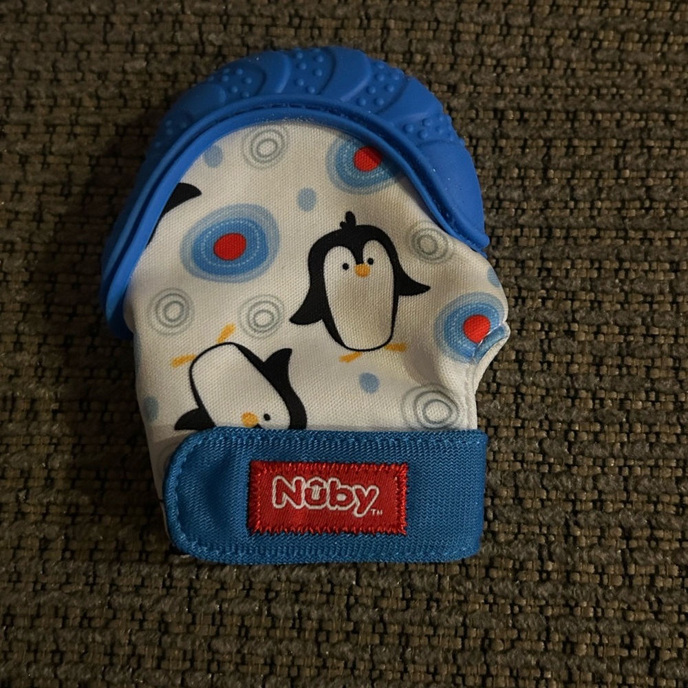 Nuby Blue Penguin Teething Mitten | Munch Mitt